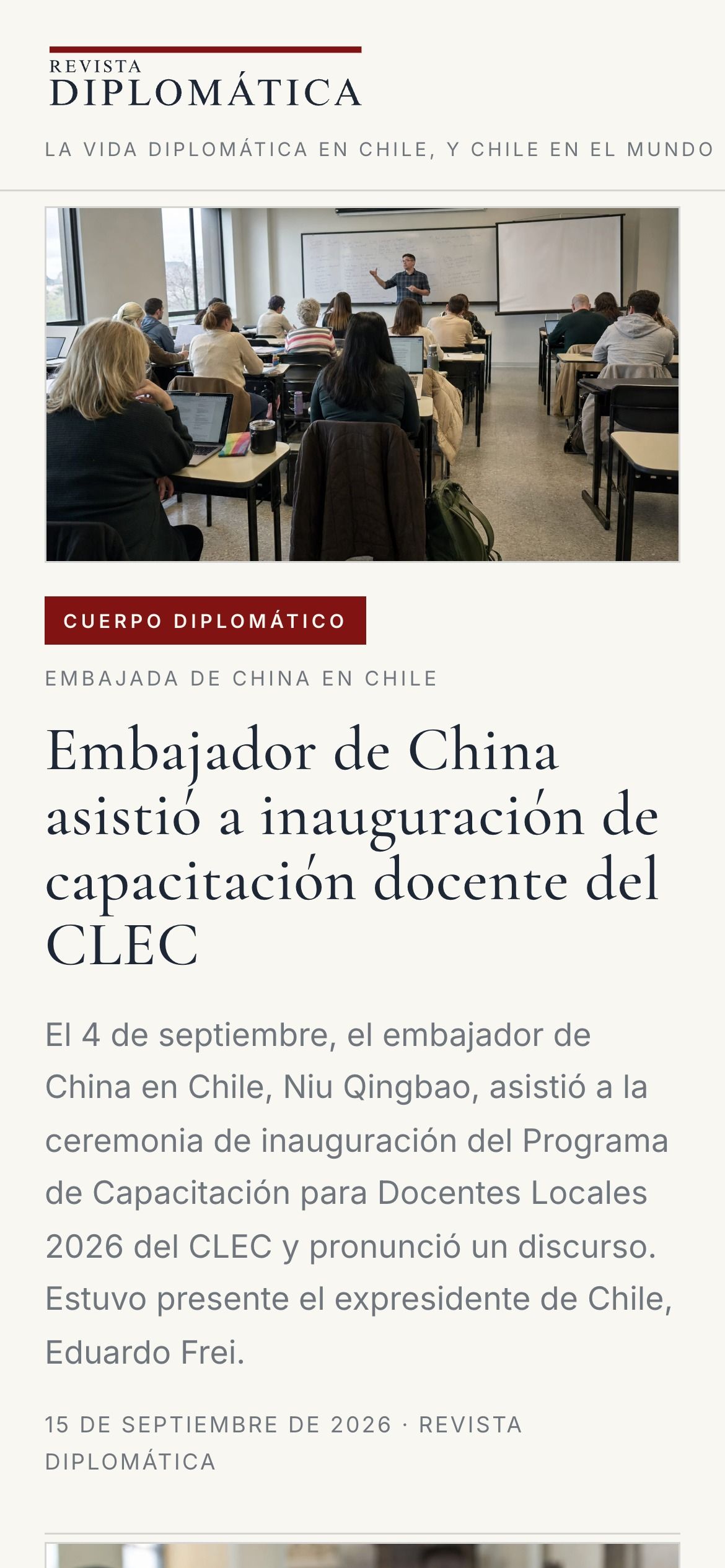 Portada del sitio de Revista Diplomática en celular