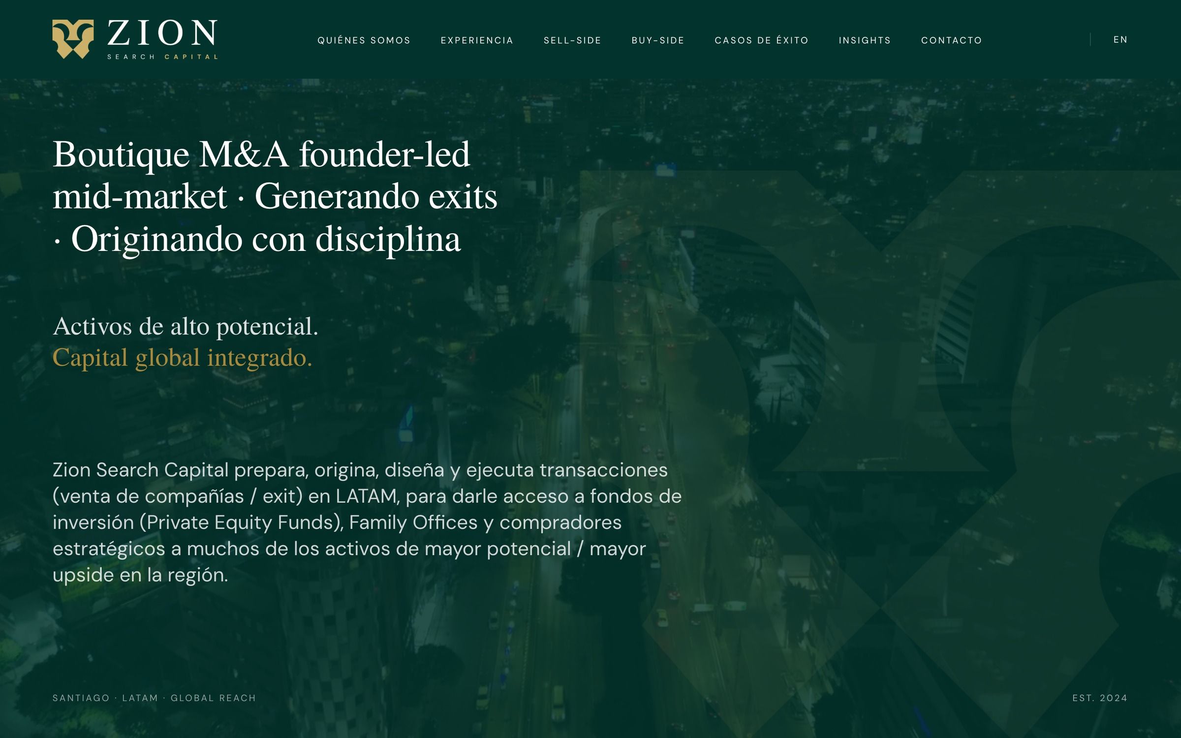 Portada del sitio de Zion Search Capital en computador