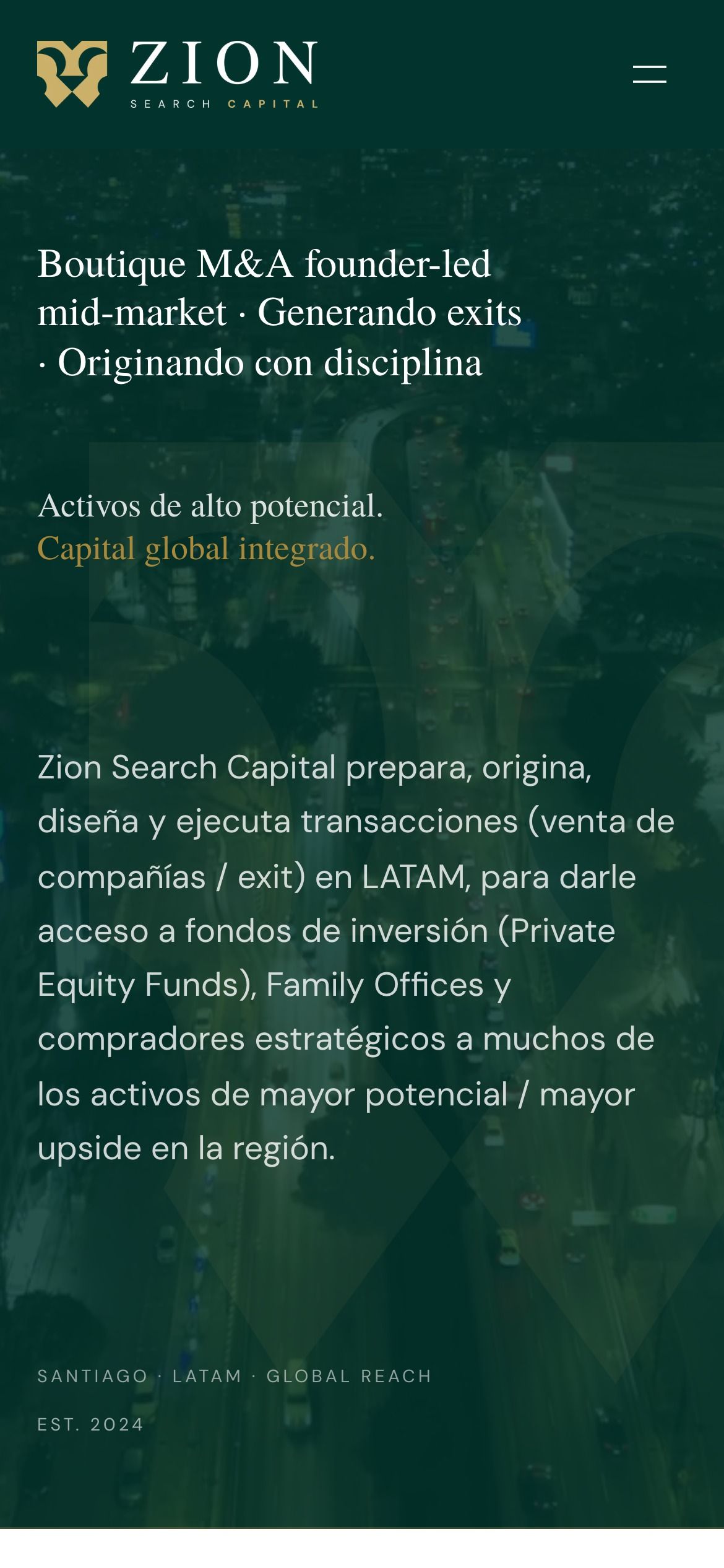 Portada del sitio de Zion Search Capital en celular